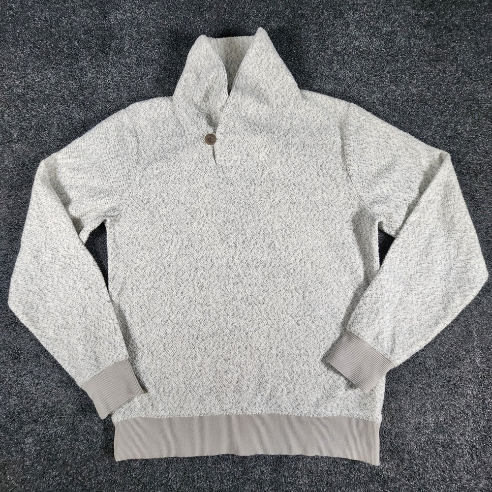 LL BEAN Sweater‎ Men's S Heritage Shawl Marled Brushed Fleece Cotton Blend Gray